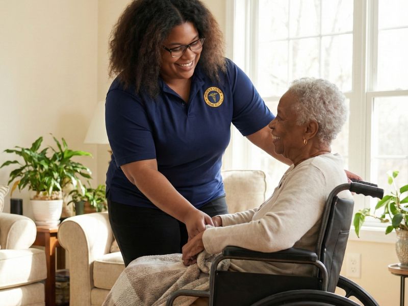 Wooden Group caregiver providing compassionate home help to a senior in Southfield